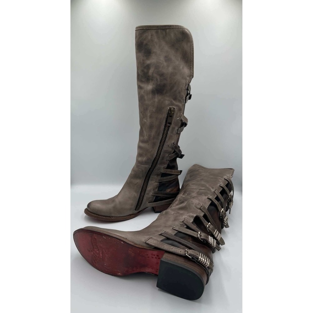 Freebird by Steven Waterford Waterford Stone Leather Buckle Tall Boots 8.0